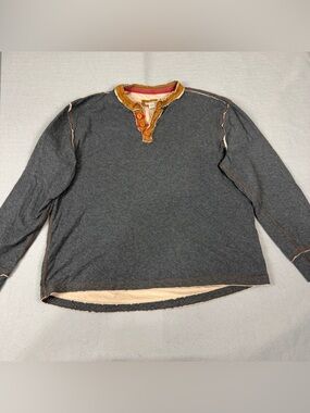 Carbon2Cobalt Mens Charcoal Gray Tan Henley Shirt Top Size XL
